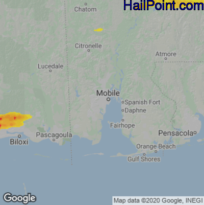 Hail Map for Mobile, AL Region on March 27, 2023