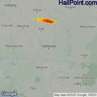 Hail Map for Valdosta, GA Region on March 27, 2023