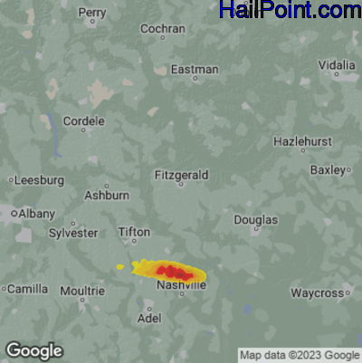 Hail Map for Fitzgerald, GA Region on March 27, 2023 