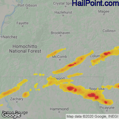 Hail Map for McComb, MS Region on March 28, 2023