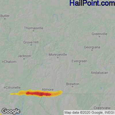 Hail Map for Monroeville, AL Region on March 28, 2023 