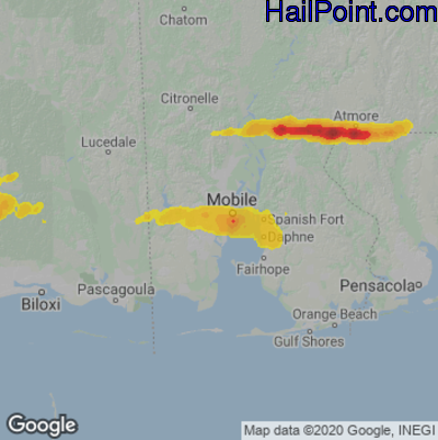 Hail Map for Mobile, AL Region on March 28, 2023