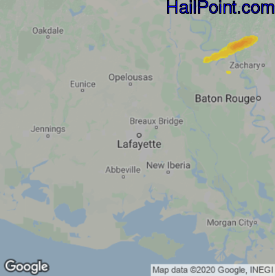 Hail Map for Lafayette, LA Region on March 28, 2023