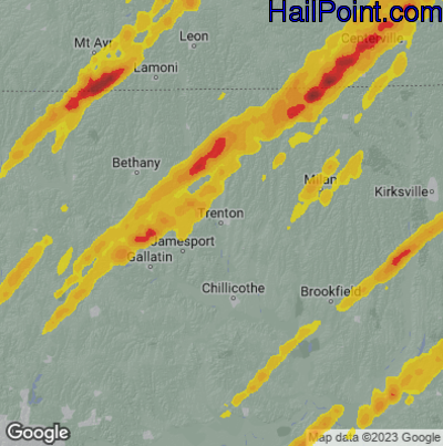Hail Map for Trenton, MO Region on March 31, 2023