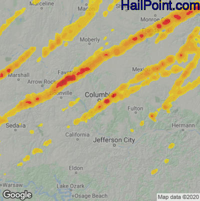 Hail Map for Columbia, MO Region on March 31, 2023