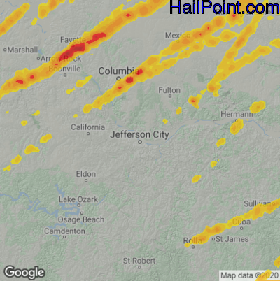 Hail Map for Jefferson City, MO Region on March 31, 2023