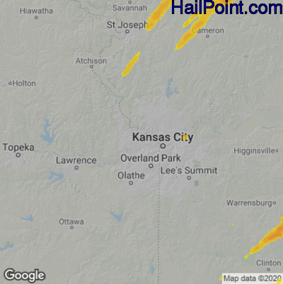 Hail Map for Kansas City, KS Region on March 31, 2023