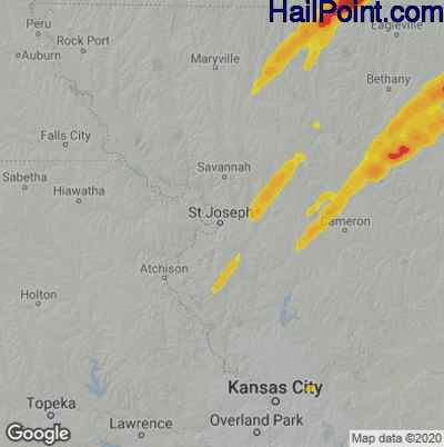 Hail Map for St. Joseph, MO Region on March 31, 2023