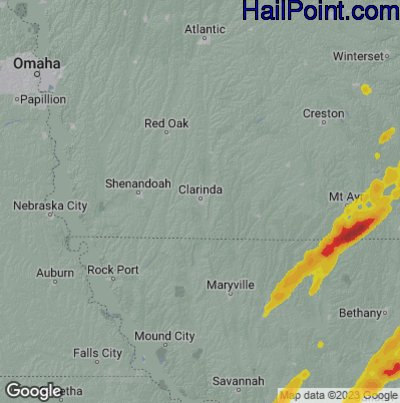 Hail Map for Clarenda, IA Region on March 31, 2023