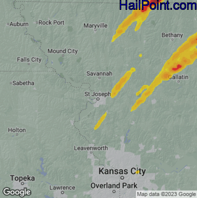 Hail Map for St. Joseph, MS Region on March 31, 2023