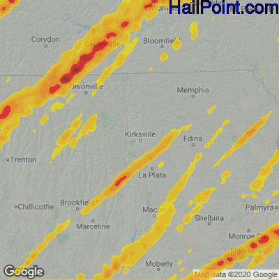 Hail Map for Kirskville, MO Region on March 31, 2023