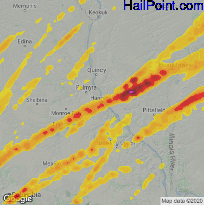 Hail Map for Hannibal, MO Region on March 31, 2023