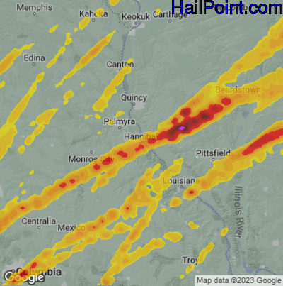 Hail Map for Hannibal, MS Region on March 31, 2023