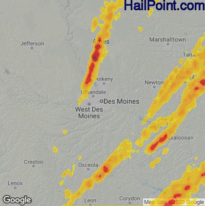 Hail Map for Des Moines, IA Region on March 31, 2023 