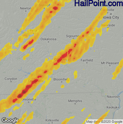 Hail Map for Ottumwa, IA Region on March 31, 2023