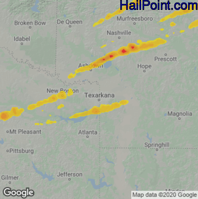 Hail Map for Texarkana, AR Region on March 31, 2023