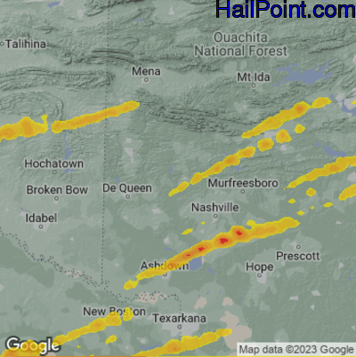 Hail Map for Arkadelphia, AR Region on March 31, 2023