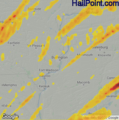 Hail Map for Burlington, IA Region on March 31, 2023