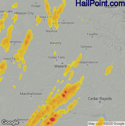 Hail Map for Waterloo, IA Region on March 31, 2023