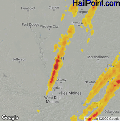 Hail Map for Ames, IA Region on March 31, 2023