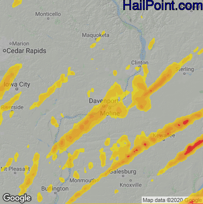 Hail Map for Davenport, IA Region on March 31, 2023