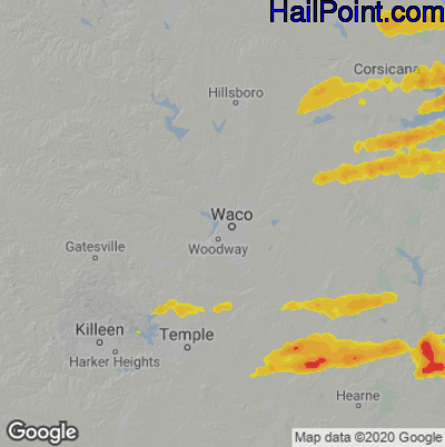 Hail Map for Waco, TX Region on March 31, 2023