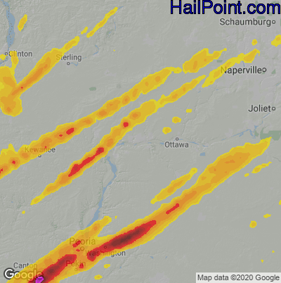 Hail Map for Peru, IL Region on March 31, 2023