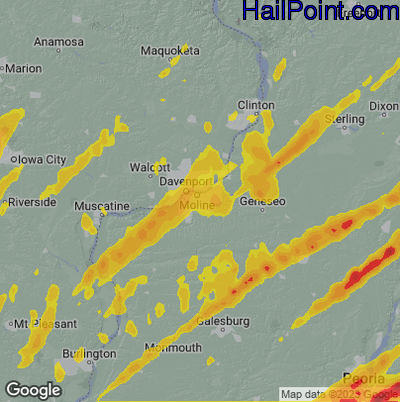 Hail Map for Moline, IL Region on March 31, 2023 