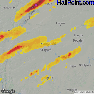 Hail Map for Springfield, IL Region on March 31, 2023