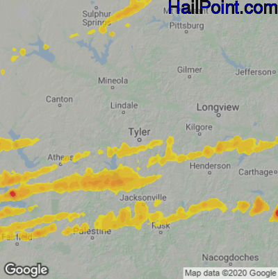 Hail Map for Tyler, TX Region on March 31, 2023 