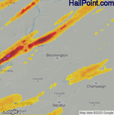 Hail Map for Bloomington, IL Region on March 31, 2023 