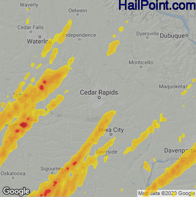 Hail Map for Cedar Rapids, IA Region on March 31, 2023