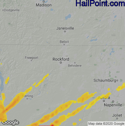 Hail Map for Rockford, IL Region on March 31, 2023