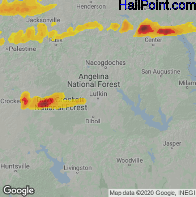 Hail Map for Lufkin, TX Region on March 31, 2023
