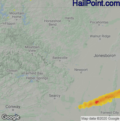 Hail Map for Batestville, AR Region on March 31, 2023
