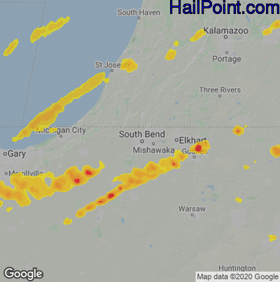 Hail Map for South Bend, IN Region on March 31, 2023