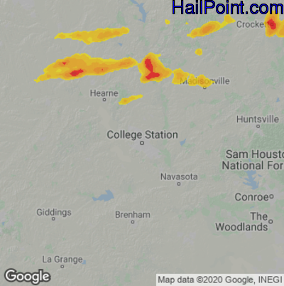 Hail Map for College Station, TX Region on March 31, 2023