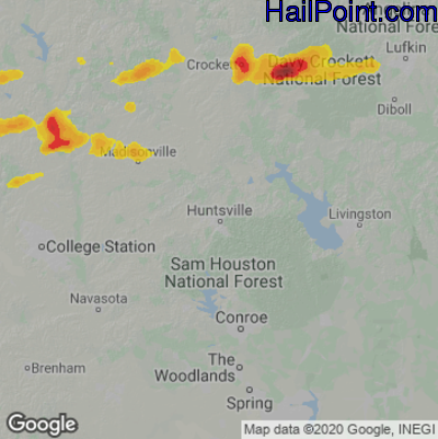 Hail Map for Huntsville, TX Region on March 31, 2023