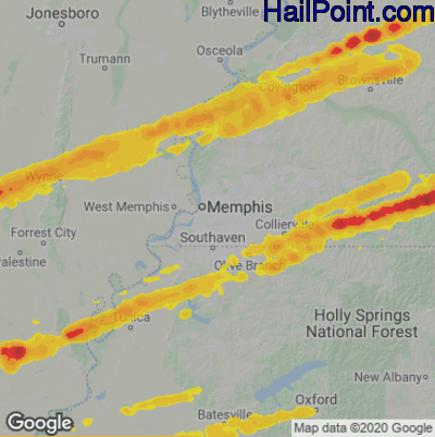 Hail Map for Memphis, TN Region on March 31, 2023