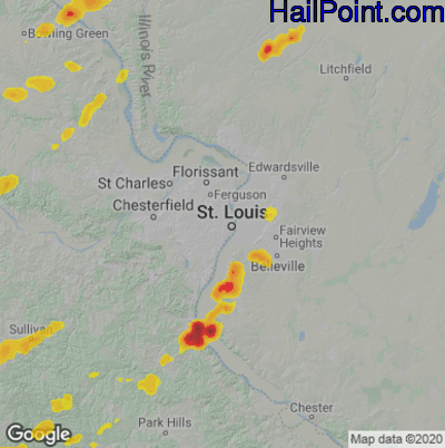Hail Map for St. Louis, MO Region on March 31, 2023