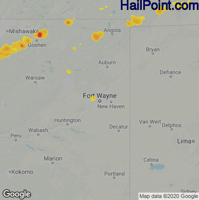 Hail Map for Fort Wayne, IN Region on March 31, 2023