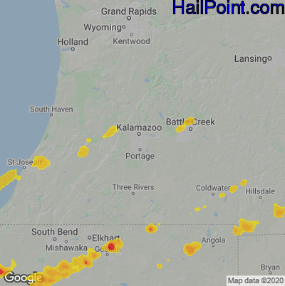 Hail Map for Kalamazoo, MI Region on March 31, 2023