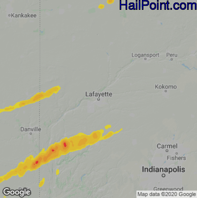 Hail Map for Layfette, IN Region on March 31, 2023