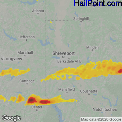 Hail Map for Shreveport, LA Region on March 31, 2023