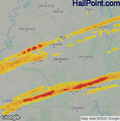 Hail Map for Jackson, TN Region on March 31, 2023