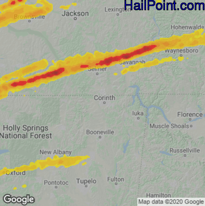 Hail Map for Corinth, MS Region on March 31, 2023