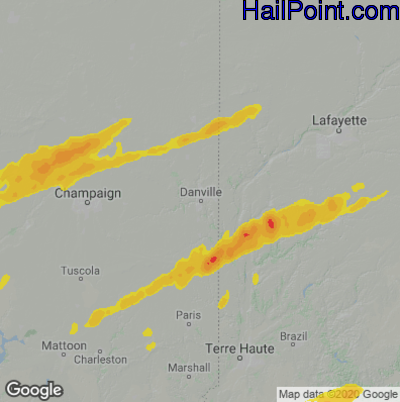 Hail Map for Danville, IL Region on April 1, 2023 