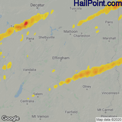 Hail Map for Effingham, IL Region on April 1, 2023