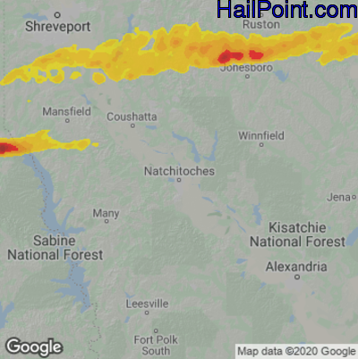 Hail Map for Nachitoches, LA Region on April 1, 2023