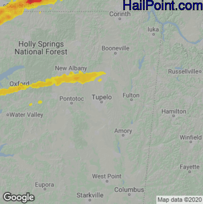 Hail Map for Tupelo, MS Region on April 1, 2023